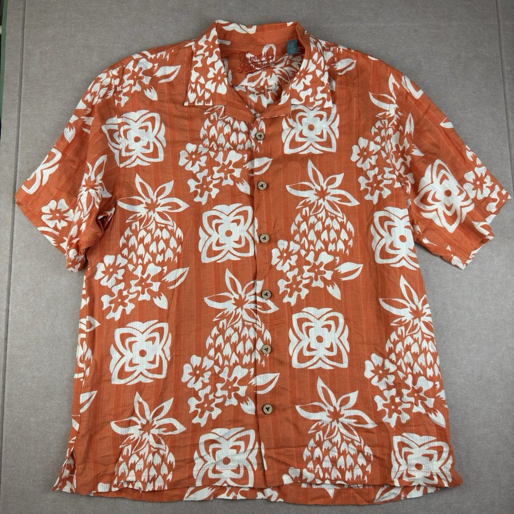 Tommy Bahama Mens‎ Large Shirt Ivory Floral Short Sleeve Camp